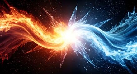 Vibrant Abstract Explosion of Swirling Fire and Ice Energy Forces
