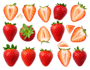 3D Organic Strawberry Set in Grid Layout with Clean Realistic Rendering PNG