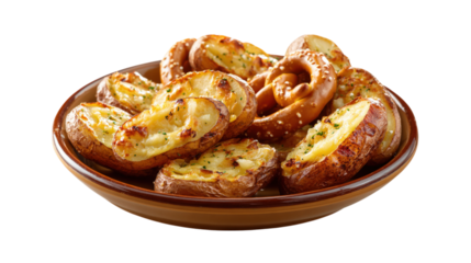 Baked Potatoes and Pretzels isolated on a transparent background
