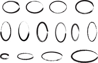 Collection of hand drawn abstract circles and ovals on white background