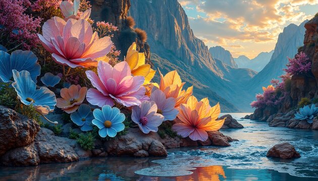 The image radiates calm, peace and magic, reminiscent of landscapes from fairy tales or fantasy worlds