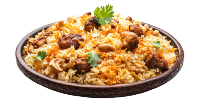 Chicken Biryani with Cashews and Cilantro isolated on a transparent background - Powered by Adobe