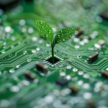 Planta brotando en placa electr&oacute;nica