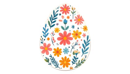 Easter egg decorated with colorful spring flowers on a white background