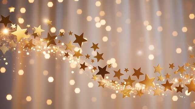 Sparkling golden stars background with bokeh lights for festive season
