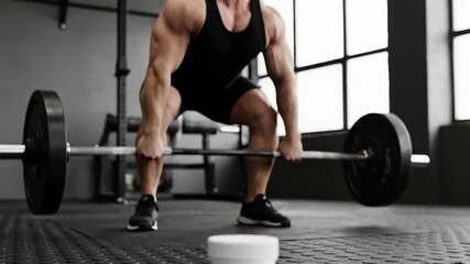 A white supplement bottle is centered while a strong male athlete performs a deadlift with a barbell in the background, symbolizing fitness, protein, intense workout, and sports nutrition.
