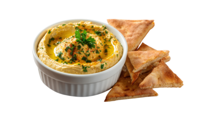 Hummus with Pita Bread isolated on a transparent background