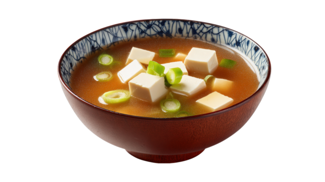 Miso soup with tofu and scallions isolated on a transparent background - Powered by Adobe
