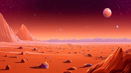 Illustration cartoon background of mars panorama. Animation background.