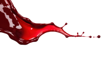A dynamic splash of vibrant red liquid frozen in motion, with droplets trailing