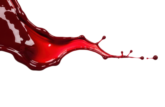 A dynamic splash of vibrant red liquid frozen in motion, with droplets trailing