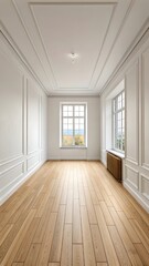 Obraz premium Empty Minimalist Room With Wooden Floor And Bright Natural Light Modern Interior Architecture Spaces