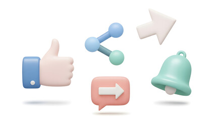 Social media icons with like, share, notification, and comment symbols