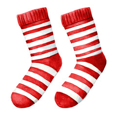 A watercolor red and white striped Christmas painting illustration isolated on a white background, pink bloom flower illustration, EPS format design