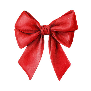 A watercolor red bow ribbon painting illustration isolated on a white background, red bow ribbon illustration, EPS format design