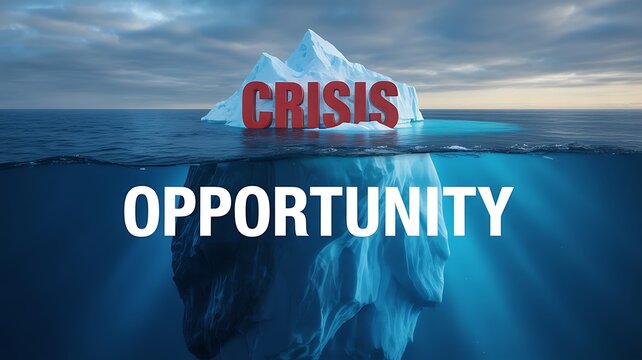 Iceberg representing crisis and opportunity in business and life challenges