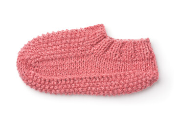 Single pink hand knitted wool slipper sock