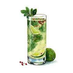 A beautiful watercolor sparkling holiday drink isolated on a white background, painting style, vector set available in EPS format. Hand-painted watercolor design, vectorized	