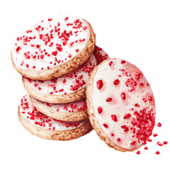 My cute watercolor vanilla cookies with red sprink painting illustration isolated on a white background, EPS illustration, painting style, Christmas set