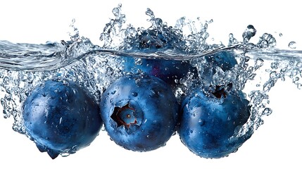 fresh blueberries splashes in water isolated on white background