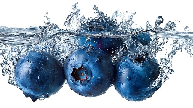 fresh blueberries splashes in water isolated on white background - Powered by Adobe
