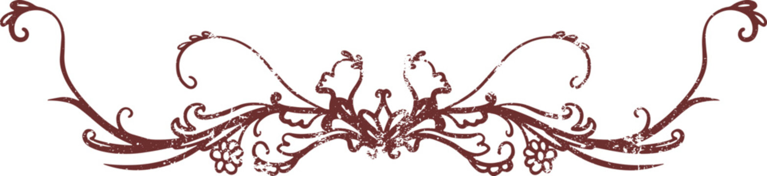 Vintage Maroon Floral Scroll Decorative Divider Grunge