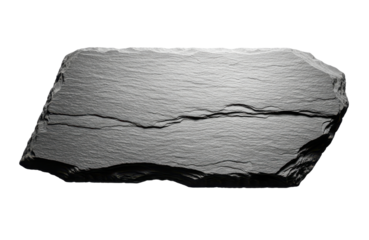 A rough, dark gray slate rock with a textured surface, isolated on a transparent background, showcasing its natural geological formation and rugged edges