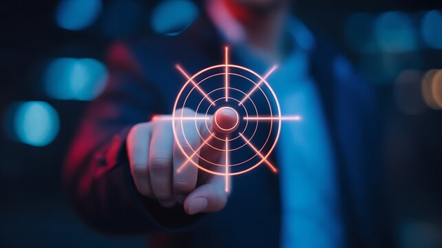 Man pointing at a digital target, symbolizing precision and focus on goals