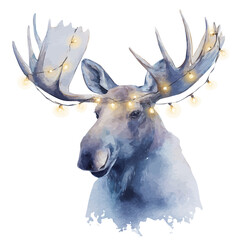 A Watercolor_style_painting_of_moose_with_string_lights, simple eps format illustration