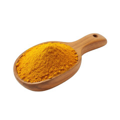 Wooden Spoon Filled With Vibrant Yellow Turmeric Powder Isolated On Transparent Background