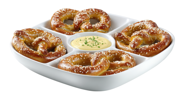 Soft Pretzels with Cheese Dip isolated on a transparent background