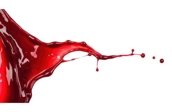 A dynamic splash of vibrant red liquid, possibly paint or ink, captured midair in a dramatic, abstract explosion against a clean transparent background, showcasing fluid motion and energetic droplets