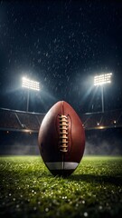 American Football On Stadium Field Under Bright Night Lights Creating Intense Sports Atmosphere And Energy Scene