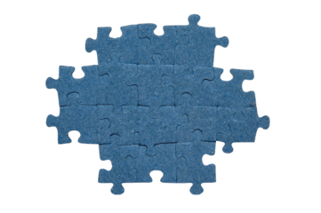 Jigsaw puzzles placed together isolated. A cutout piece of blue puzzles picture.