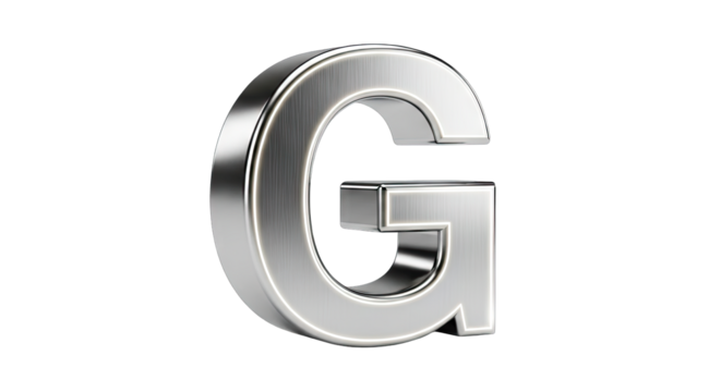 Three Dimensional Metallic Letter G With Brushed Texture and Silver Sheen Isolated On Black Background