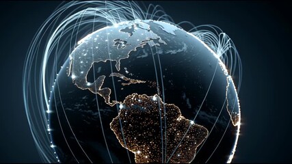 A futuristic digital globe with global connections, data networks, and glowing technology interfaces. Perfect for themes of cybersecurity, global communication, AI, big data, and modern innovation. - Powered by Adobe