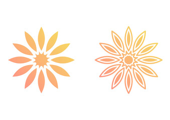 黄色・オレンジの円形のエレガントなロゴデザイン・太陽と花をモチーフにしたグラデーションシンボルセット