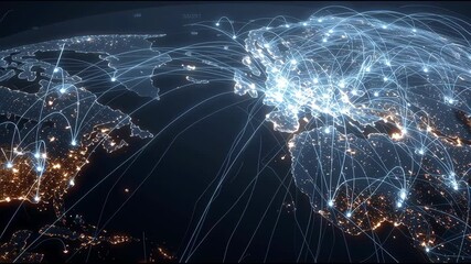 A futuristic digital globe with global connections, data networks, and glowing technology interfaces. Perfect for themes of cybersecurity, global communication, AI, big data, and modern innovation. - Powered by Adobe