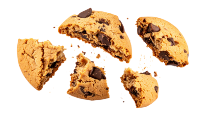 Broken Chocolate Chip Cookie on Black Background