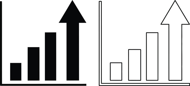 Two chart show linear growth with upward arrow showing positive progress