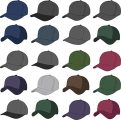 Isolated a kinds of deferent modern cap vector art with white background.