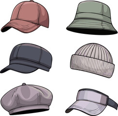 Isolated a kinds of deferent modern girl cap vector art with white background.