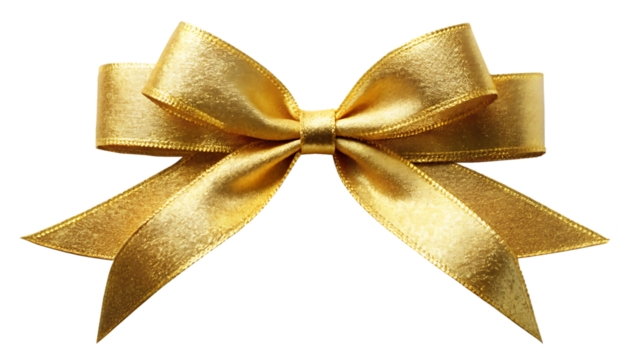 Elegant golden ribbon bow isolated on white background