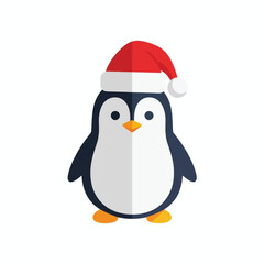 A cute cartoon penguin wearing a red Santa hat, standing on a white background, perfect for Christmas themes.