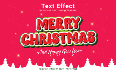 Editable text effect Merry Christmas, Christmas holiday season editable vector text effect