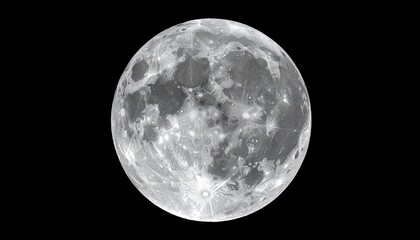 Full Moon Detailed Surface Texture and Crater in Black Sky Celestial Round Sphere Lunar Glow...