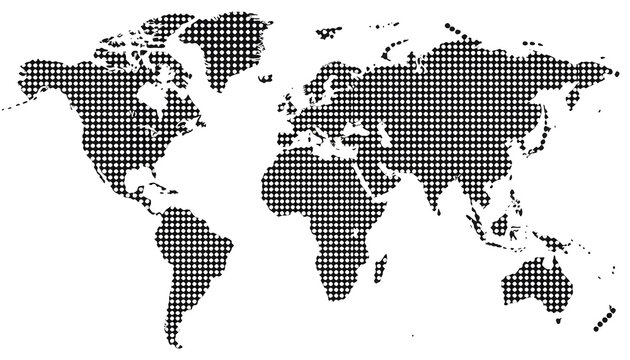 Dotted world map. Black vector illustration. World map vector, isolated on white background. Suitable for web site pattern, anual report, inphographics. Globe similar worldmap icon. Generative AI.