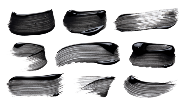 Set of ink stroke brushes, hand-drawn black paint strokes, abstract brush textures