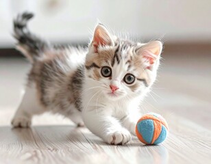 Cute kitten playing with a toy, playful and energetic, adorable pet.