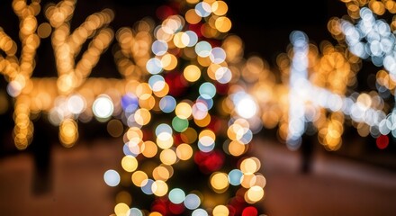  Bokeh of Blurred Christmas Lights in Evening Outdoor Scene